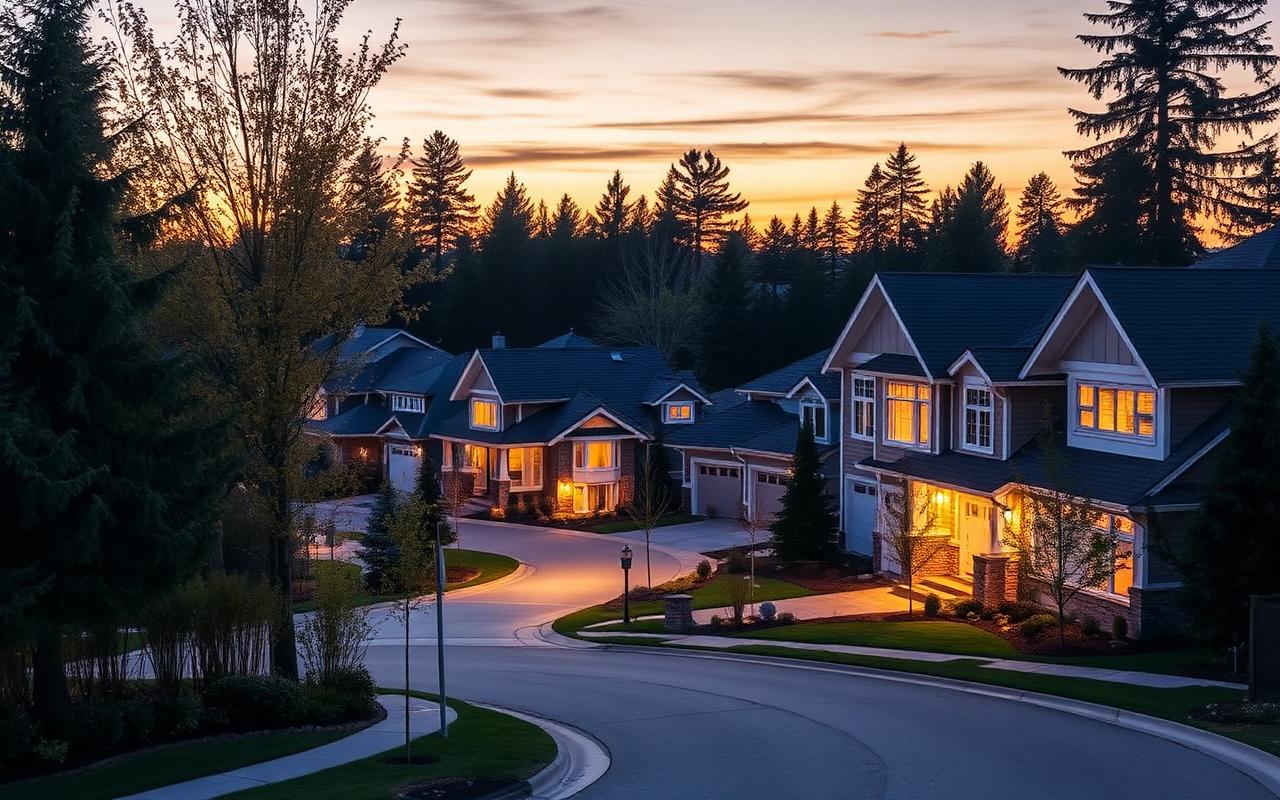 Luxury Metro Vancouver neighbourhood at dusk